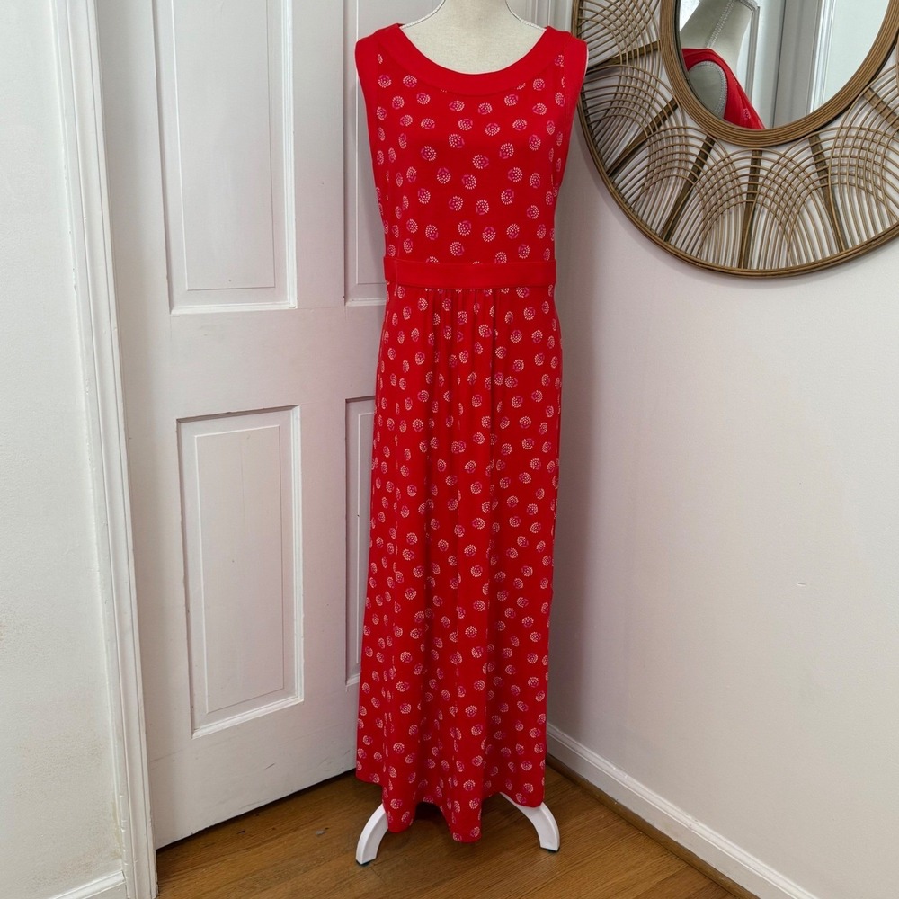 Lands' End Maxi Dress XL 18 Red Floral Boho Beach Picnic Travel Modest Resort
